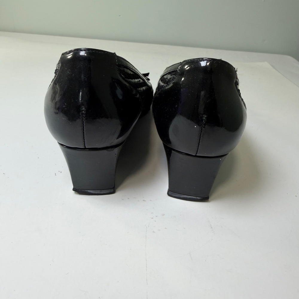 Stuart Weitzman Black Patent‎ Woven Bow Wedge Pumps JW 25763 Size 8 M - Picture 3 of 7